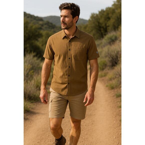 Kuhl Men’s XL Organic Cotton Button-Up Shirt Brown Short Sleeve Casual Outdoor - Picture 1 of 14